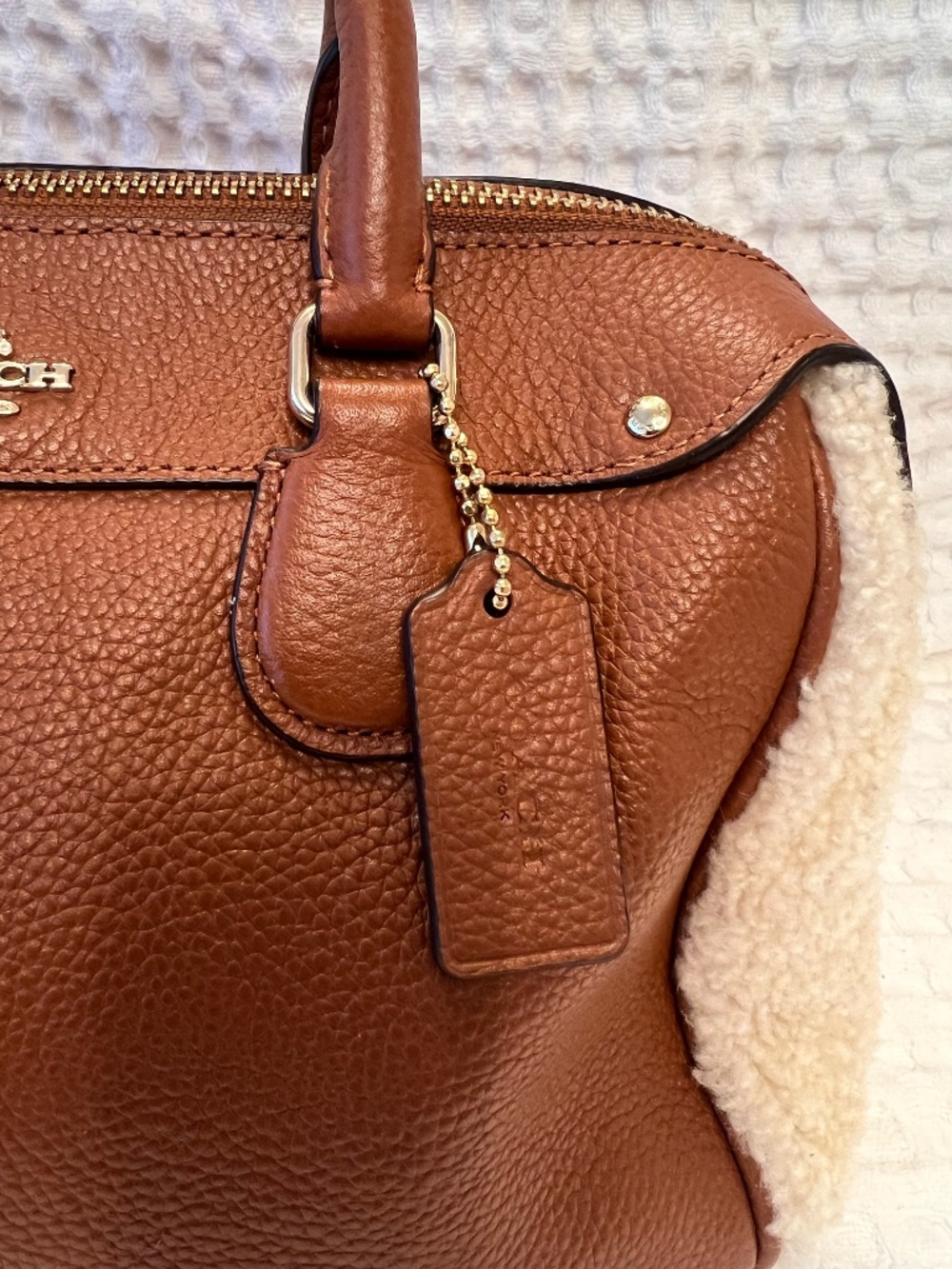 Coach Mini Bennett Satchel Brown Leather Cream Shearling Panels Hang Tag EUC - Picture 3 of 13